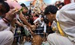 Devotees are performing 'abhishek' of Hindu Lord Shiva at the Jharkhand Mahadev temple on...