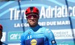 Jonathan Milan of Italy and Team Lidl - Trek is wearing the blue leader's jersey before th...