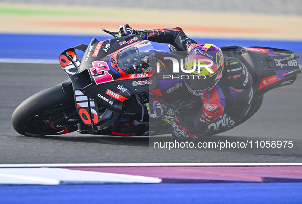 Spanish MotoGP rider Aleix Espargaro from Aprilia Racing is in action during the Free Practice 1 session of the Qatar Airways Motorcycle Gra...
