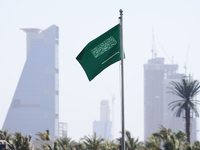Flag of Saudi Arabia before first practice ahead of the Formula 1 Saudi Arabian Grand Prix at Jeddah Corniche Circuit in Jeddah, Saudi Arabi...