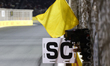 Yellow flag and Safety Car sign are seen during the Formula 1 Saudi Arabian Grand Prix at...