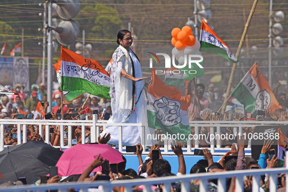 Mamata Banerjee, the Chief Minister of India's West Bengal state and leader of the Trinamool Congress (TC) party, is leading a mega rally fo...