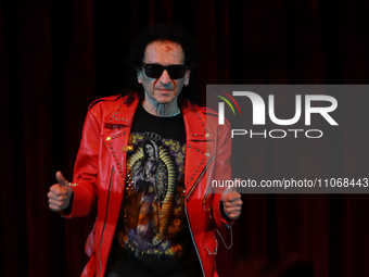 Alex Lora, leader of the Mexican band El Tri, is posing during a conference at the Centro Cultural Teatro 2 in Mexico City, Mexico, on March...