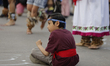 A child is dancing in pre-Hispanic style at the Zocalo in Mexico City, during a large pre-...