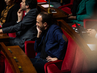 Manuel Bompard, a deputy of the La France Insoumise group, is seen at the National Assembly in Paris, France, on March 12, 2024, following a...