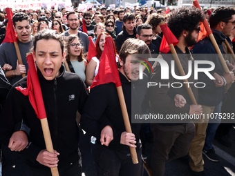 Demonstrators attend a protest held by 
student associations and educational unions against the bill for the establishment of private unive...