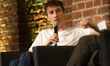 Nikolaj Schultz, a Danish writer, is on stage at the Balloni Halls in Cologne, Germany, on...