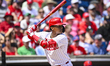 Philadelphia Phillies left fielder Cristian Pache (19) is swinging during his at-bat again...