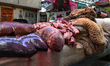 PUEBLA, MEXICO - DECEMBER 7: A stand with animal kidneys, hearts, liver and stomach for s...