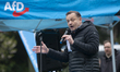 Kay Gottschalk, a German politician from the AFD, is speaking to the crowd at Zoo Square i...