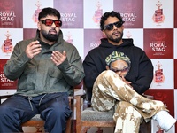 Rappers Badshah and Dino James are attending the press conference of Seagram's Royal Stag BoomBox Music Festival in Jaipur, Rajasthan, India...