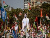 A cutout of Indian National Congress leader Rahul Gandhi is being seen during the Bharat Jodo Nyay Yatra gathering ahead of the Indian Lok S...