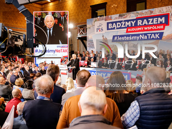 President of Law and Justice opposition party, Jaroslaw Kaczynski, speaks during the local government convention of Law and Justice to boost...