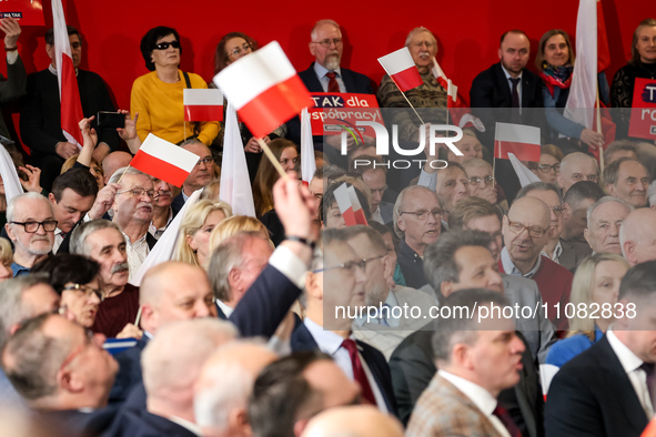 Supporters of Law and Justice opposition party attend local government convention of Law and Justice during regional election campaign in Cr...