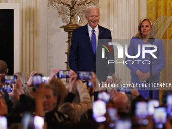 President Joe Biden and First Lady Dr. Jill Biden are attending an event at the White House in Washington, D.C., on March 18, 2024, celebrat...