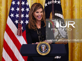 Activist Maria Shriver is speaking at an event at the White House in Washington DC, on March 18, 2024, celebrating Women's History Month, wh...