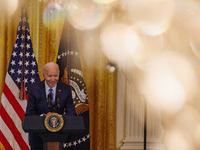 President Joe Biden is speaking at an event at the White House in Washington, D.C., on March 18, 2024, celebrating Women's History Month, wh...