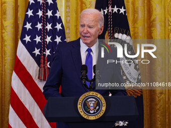 President Joe Biden is speaking at an event celebrating Women's History Month at the White House in Washington, D.C., on March 18, 2024, whe...