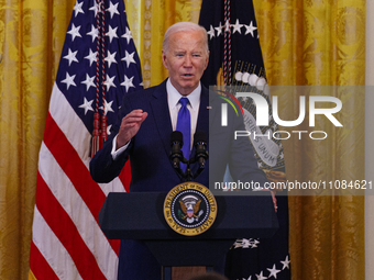 President Joe Biden is speaking at an event celebrating Women's History Month at the White House in Washington, D.C., on March 18, 2024, whe...