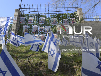 Pro-Palestine demonstrators are setting up a ''kibbutz,'' and Pro-Israel supporters are placing flags in front of the Israeli Embassy today,...