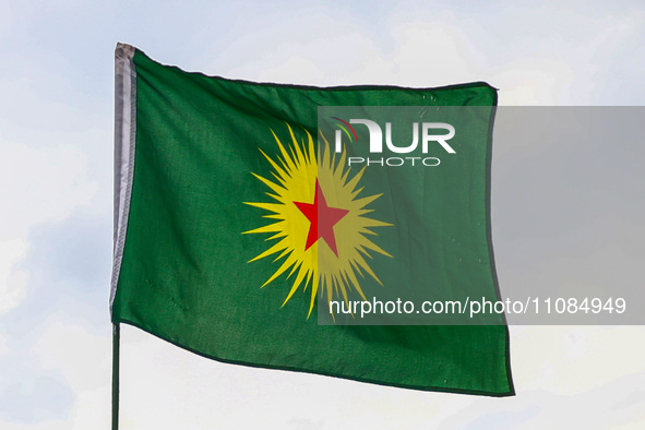 The Kurdistan Communities Union flag is seen during anti-racist rally in Athens, Greece on March 16th, 2024. A few days before the World Day...