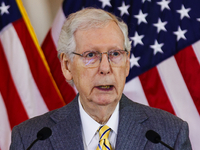 Senate Republican Leader Mitch McConnell (R-KY) is giving remarks during the Congressional Medal of Honor Ceremony honoring the World War II...