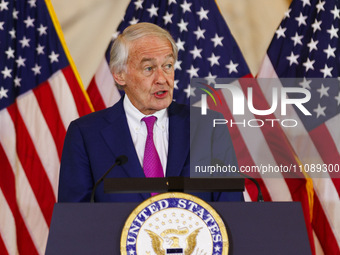 Senator Ed Markey (D-MA) is giving remarks during the Congressional Medal of Honor Ceremony honoring the World War II Ghost Army unit in Was...