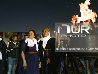 Kurdish people are celebrating Newroz and National Resistance Day of Kurdistan in Protomagias Square, Athens, Greece, on March 21, 2024. (