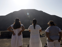 Tourists are visiting the Pyramid of the Sun in the archaeological zone of Teotihuacan, in the Municipality of Teotihuacan, State of Mexico,...