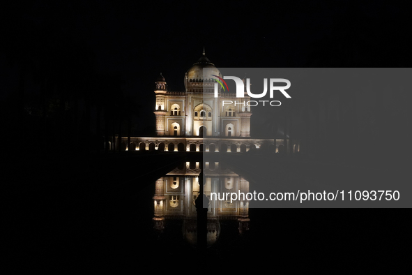 The Safdarjung Tomb is illuminated before the Earth Hour environmental campaign in New Delhi, India, on March 24, 2024. 
