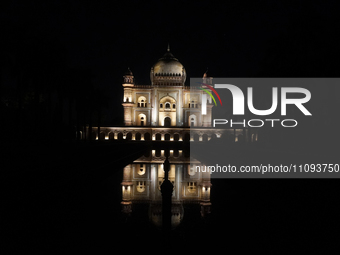 The Safdarjung Tomb is illuminated before the Earth Hour environmental campaign in New Delhi, India, on March 24, 2024. (