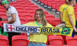 A Brazilian fan is cheering during the international friendly soccer match between England...