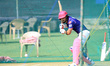 Rajasthan Royals' Riyan Parag is playing a shot during a practice session ahead of the Ind...