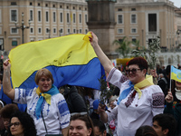 Pilgrims from Ukraine before the Palm Sunday mass at Saint Peter's Square in Vatican on March 24, 2024. (