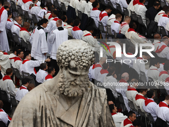 Priests before the Palm Sunday mass at Saint Peter's Square in Vatican on March 24, 2024. (