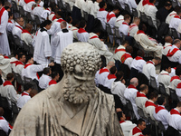 Priests before the Palm Sunday mass at Saint Peter's Square in Vatican on March 24, 2024. (