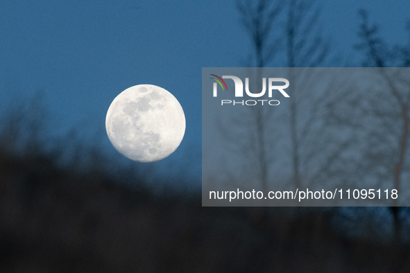 Full Worm moon is seen in L’Aquila, Italy, on march 23th, 2024. The Worm Moon is the traditional name for the full moon in March, signifying...