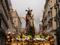 The Christian community in Barcelona, Spain, is blessing the palm during Palm Sunday and participating in the subsequent La Burrita processi...
