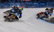 Sweden's Martin Haarahiltunen (199) in red is racing outside Austria's Franz Zorn (100) in...