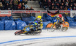 Sweden's Martin Haarahiltunen (199) in blue is leading, while Germany's Markus Jell (82) i...