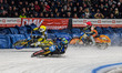 Sweden's Martin Haarahiltunen (199) in blue is leading, while Germany's Markus Jell (82) i...