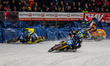 Sweden's Martin Haarahiltunen (199) in blue is leading, while Germany's Markus Jell (82) i...
