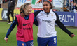 Chelsea Women's Erin Cuthbert and Bethany England are sharing a joke together during the B...
