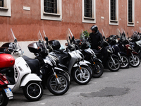Bikes are seen parked at the street in Rome, Italy on March 25, 2024. (