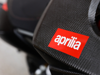 Aprilia logo is seen on a bike in Rome, Italy on March 25, 2024. (