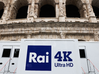 Rai tv truck is seen in Rome, Italy on March 25, 2024. (