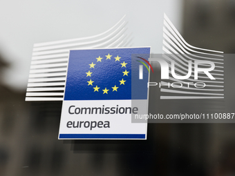 European Commision logo is seen in Rome, Italy on March 25, 2024. (