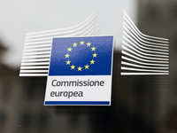 European Commision logo is seen in Rome, Italy on March 25, 2024. (