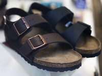 Birkenstock sandlas are seen at a store in Rome, Italy on March 25, 2024. (