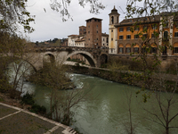 A view of Tiber river in Rome, Italy on March 25, 2024. (